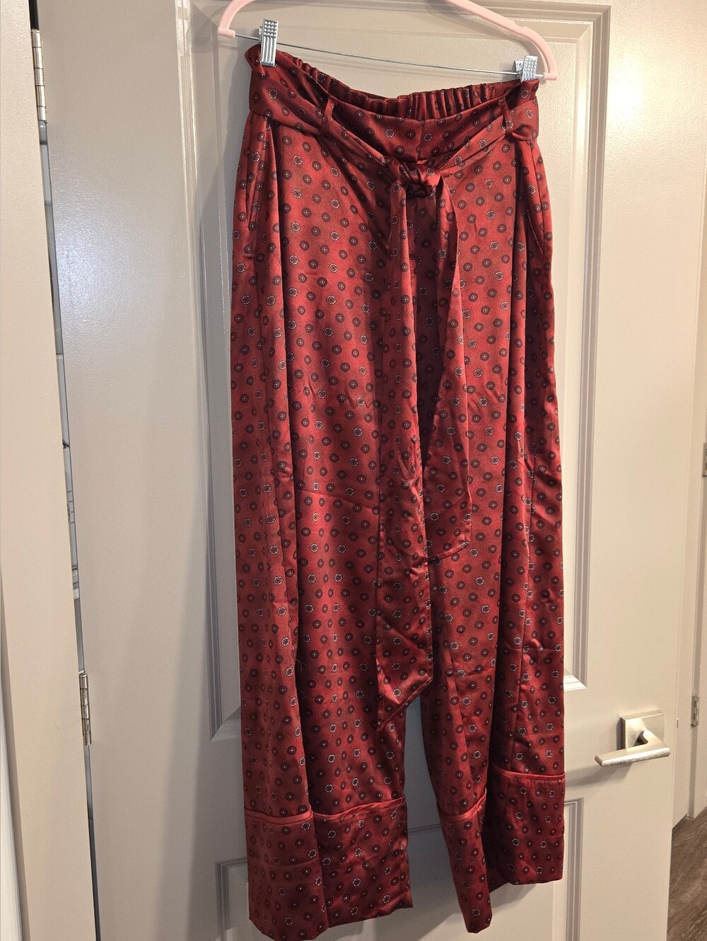 Glamour x Lane Bryant High-Waist Paperbag Wide-Leg Pants in Rust Red